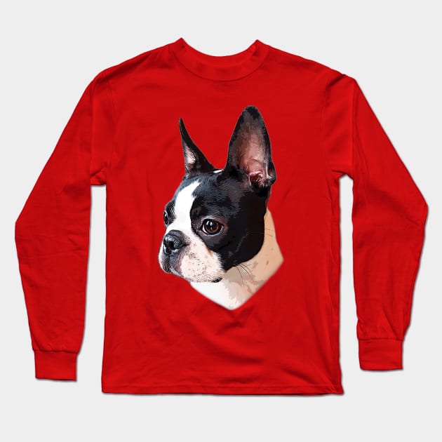 Boston Terrier Face Puppy Dog Long Sleeve T-Shirt by Elarex